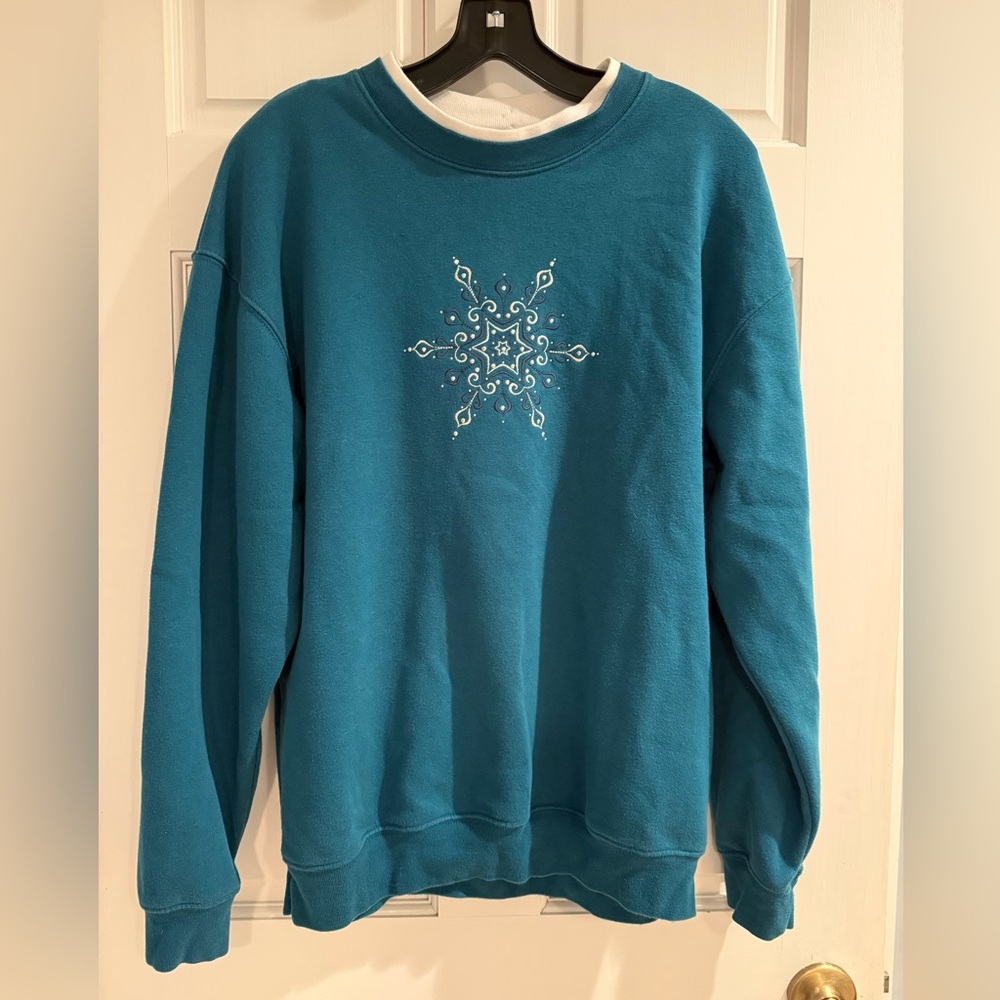 Vintage Cottage Core Snowflake Sweatshirt Size Large
